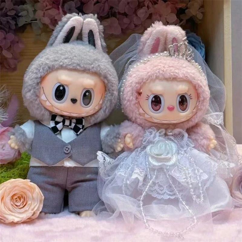 Baby Clothing Unisex - ชุดแต่งงานสำหรับตุ๊กตาลาบูบู ขนาด 15-17 ซม. ชุดกระโปรงผ้าชีฟอง พร้อมรองเท้าหนัง