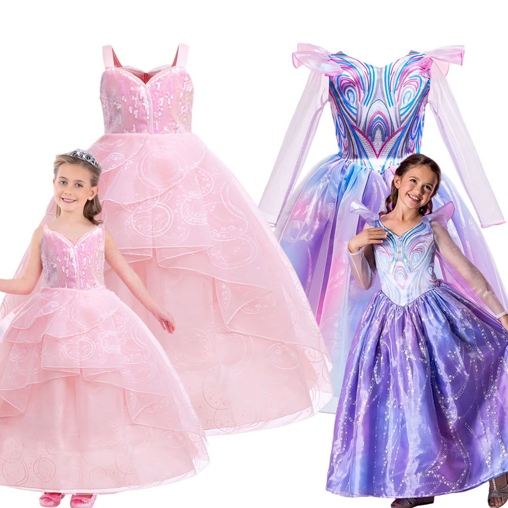 Baby Clothing Size - ชุดเดรสสีชมพูสุดน่ารักสำหรับเด็กผู้หญิงอายุ 2-12 ปี ชุดคอสตูมแม่มดกลินดาสำหรับฮาโลวีน ชุดเล่นบทบาทสมมติจากภาพยนตร์ดี ชุดสำหรับงานคาร์นิวัล