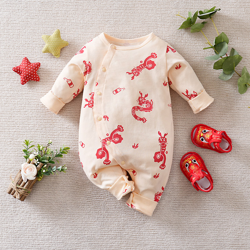 Baby Clothing Made In Usa - จั๊มสูทเด็กสไตล์จีนพร้อมเสื้อผ้ามังกรปีใหม่สําหรับทารกอายุ 0-18 เดือนทําจากผ้าฝ้ายแท้และแขนยาว