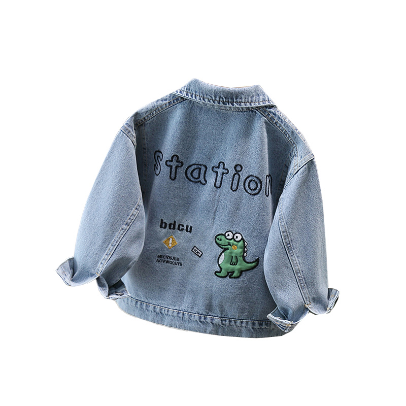 Baby Clothing Unisex - สไตล์น่ารักเด็กทารก DENIM แจ็คเก็ตไดโนเสาร์สําหรับเด็กสาวสบายๆกางเกงยีนส์น่ารักเด็กไดโนเสาร์ชุดเสื้อผ้า 2-11 T