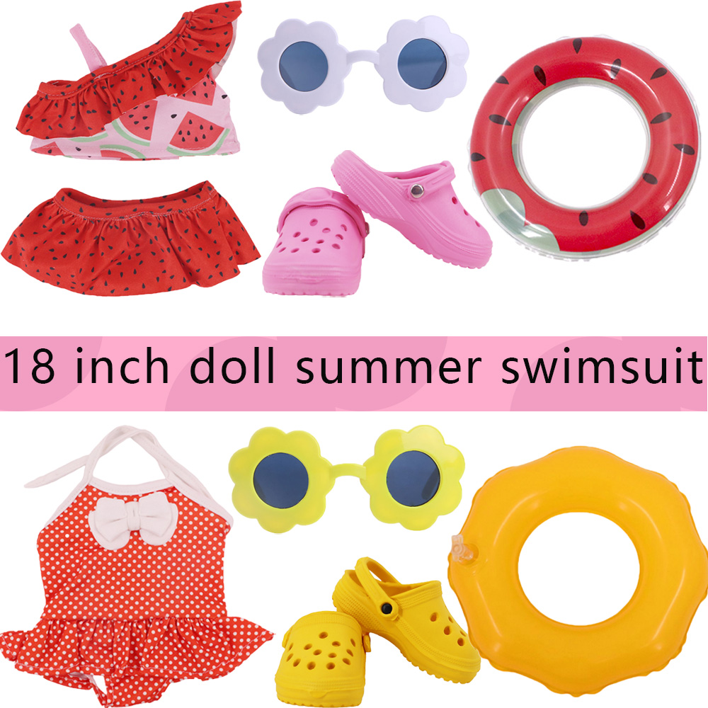 Baby Clothing Unisex - ชุดว่ายน้ำลายเกล็ดปลาสำหรับตุ๊กตาเด็ก 43 ซม. และตุ๊กตาอเมริกัน 18 นิ้ว,