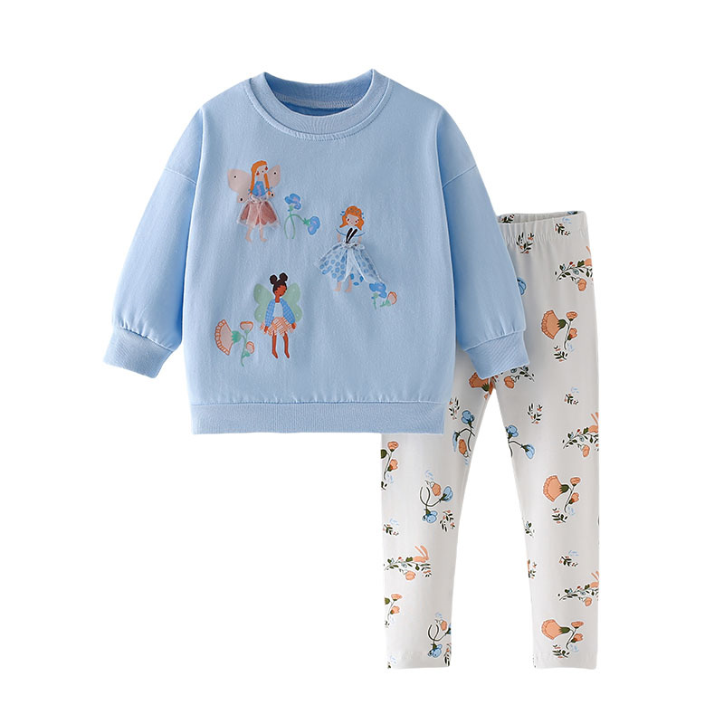 Toddler Legging Set - กระโดดเมตร 2-7T ดอกไม้พิมพ์เสื้อผ้าเด็กชุดเด็กชุด 2 ชิ้นเสื้อ +
